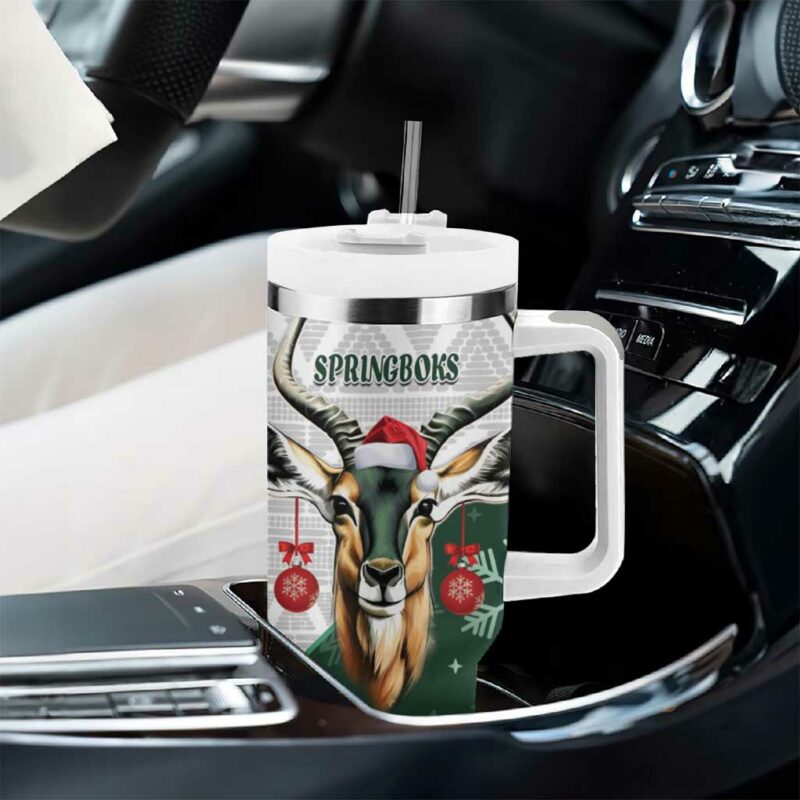 South Africa Springboks Christmas Bokke Santa ‚Äì Geseende Kersfees Custom Stanley Quencher 40oz Stainless Steel Tumbler With Handle - Threewoofs - Image 8