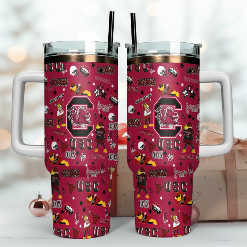 South Carolina Gamecocks NCAA Custom Stanley Quencher 40oz Stainless Steel Tumbler With Handle - Threewoofs - Image 4
