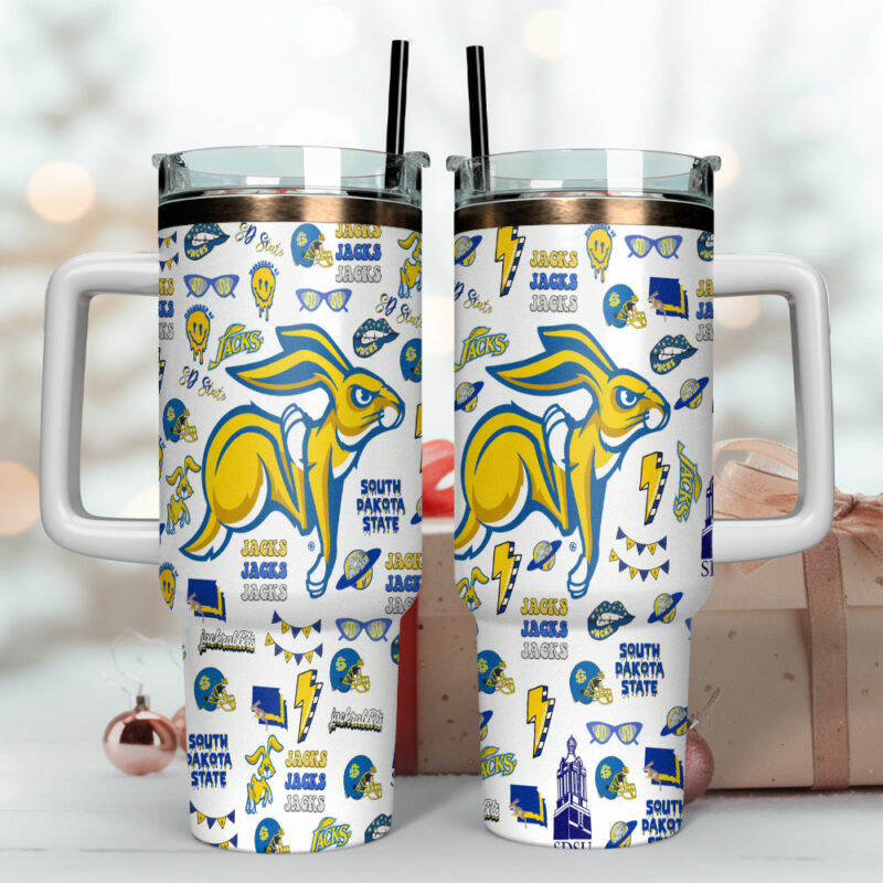 South Dakota State Jackrabbits NCAA Custom Stanley Quencher 40oz Stainless Steel Tumbler With Handle - Threewoofs - Image 4