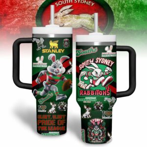 South Sydney Rabbitohs NRL Custom Stanley Quencher 40oz Stainless Steel Tumbler With Handle - Threewoofs