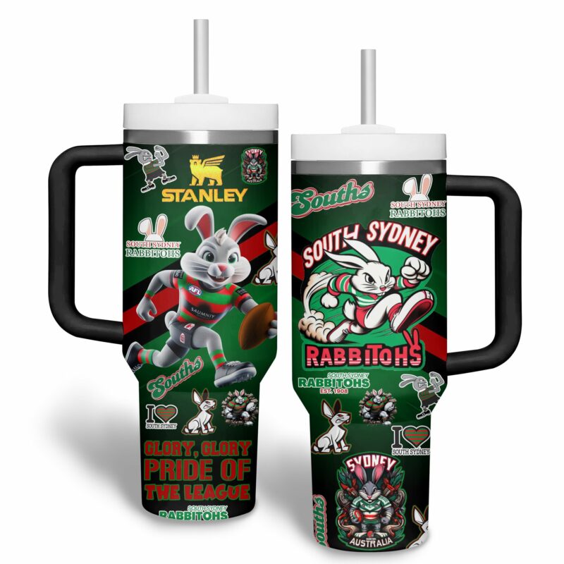 South Sydney Rabbitohs NRL Custom Stanley Quencher 40oz Stainless Steel Tumbler With Handle - Threewoofs - Image 2