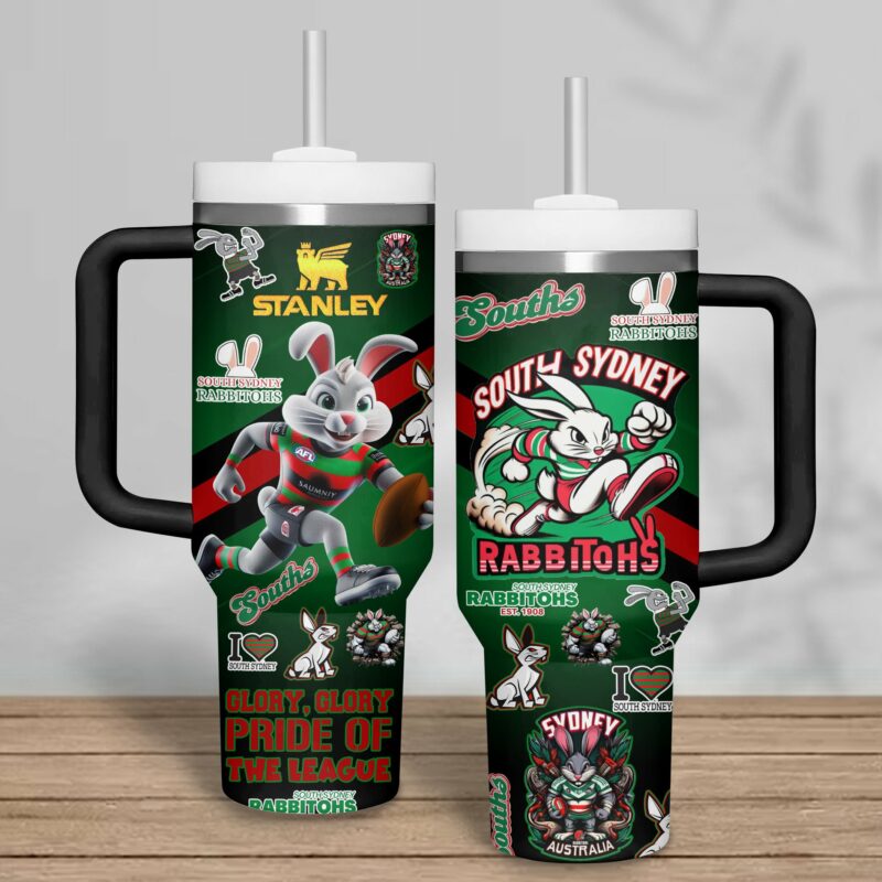 South Sydney Rabbitohs NRL Custom Stanley Quencher 40oz Stainless Steel Tumbler With Handle - Threewoofs - Image 4