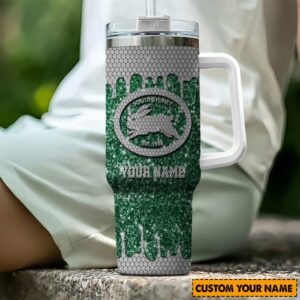 South Sydney Rabbitohs NRL Sports Glitter Custom Stanley Quencher 40oz Stainless Steel Tumbler With Handle - Threewoofs