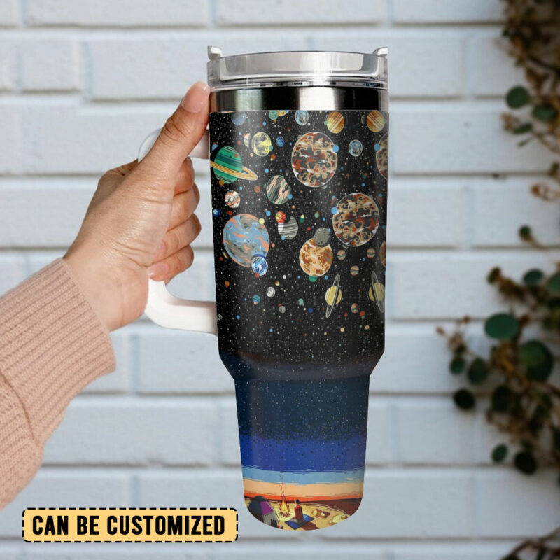 Space Planet Custom Stanley Quencher 40oz Stainless Steel Tumbler With Handle - Threewoofs - Image 3