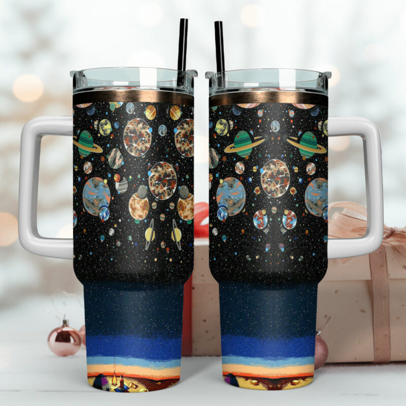 Space Planet Custom Stanley Quencher 40oz Stainless Steel Tumbler With Handle - Threewoofs - Image 4