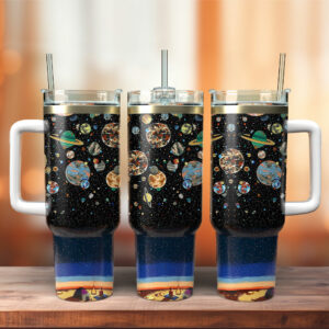 Space Planet Custom Stanley Quencher 40oz Stainless Steel Tumbler With Handle - Threewoofs