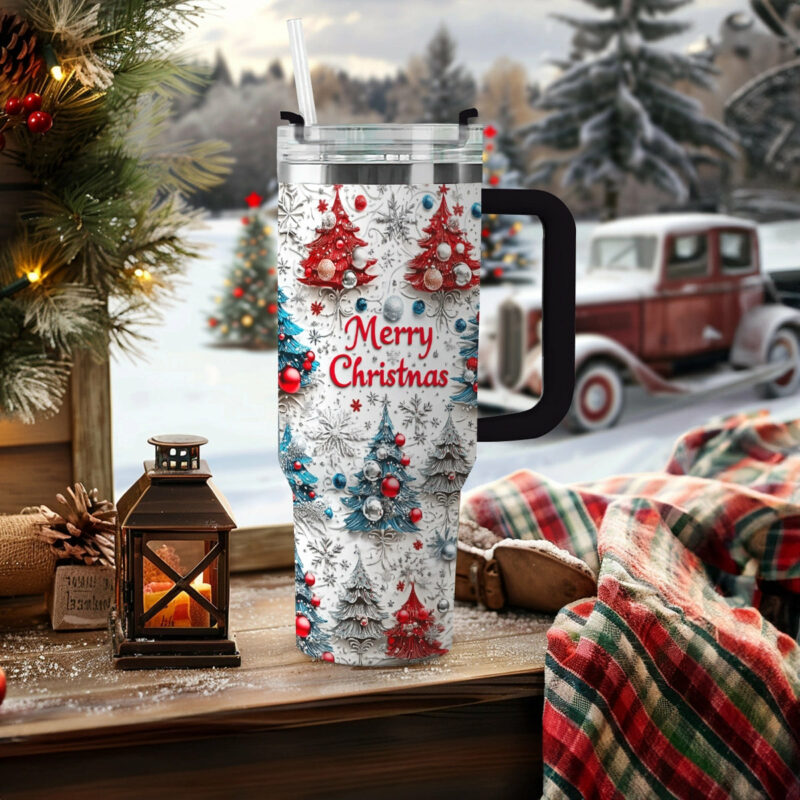Sparkling Christmas Custom Stanley Quencher 40oz Stainless Steel Tumbler With Handle - Threewoofs - Image 2