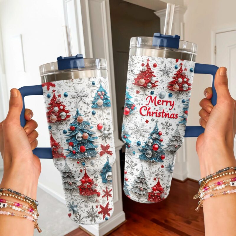 Sparkling Christmas Custom Stanley Quencher 40oz Stainless Steel Tumbler With Handle - Threewoofs - Image 3