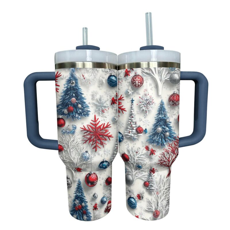 Sparkling Christmas Trees Lovely Custom Stanley Quencher 40oz Stainless Steel Tumbler With Handle - Threewoofs - Image 3