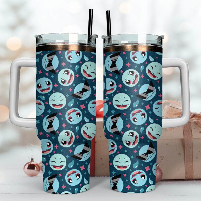Squirtle Pokemon Anime Custom Stanley Quencher 40oz Stainless Steel Tumbler With Handle - Threewoofs - Image 3