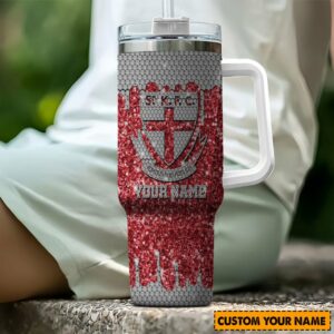 St Kilda Saints AFL Sports Glitter Custom Stanley Quencher 40oz Stainless Steel Tumbler With Handle - Threewoofs