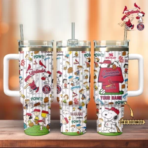 St. Louis Cardinals x Peanuts MLB Custom Stanley Quencher 40oz Stainless Steel Tumbler With Handle - Threewoofs