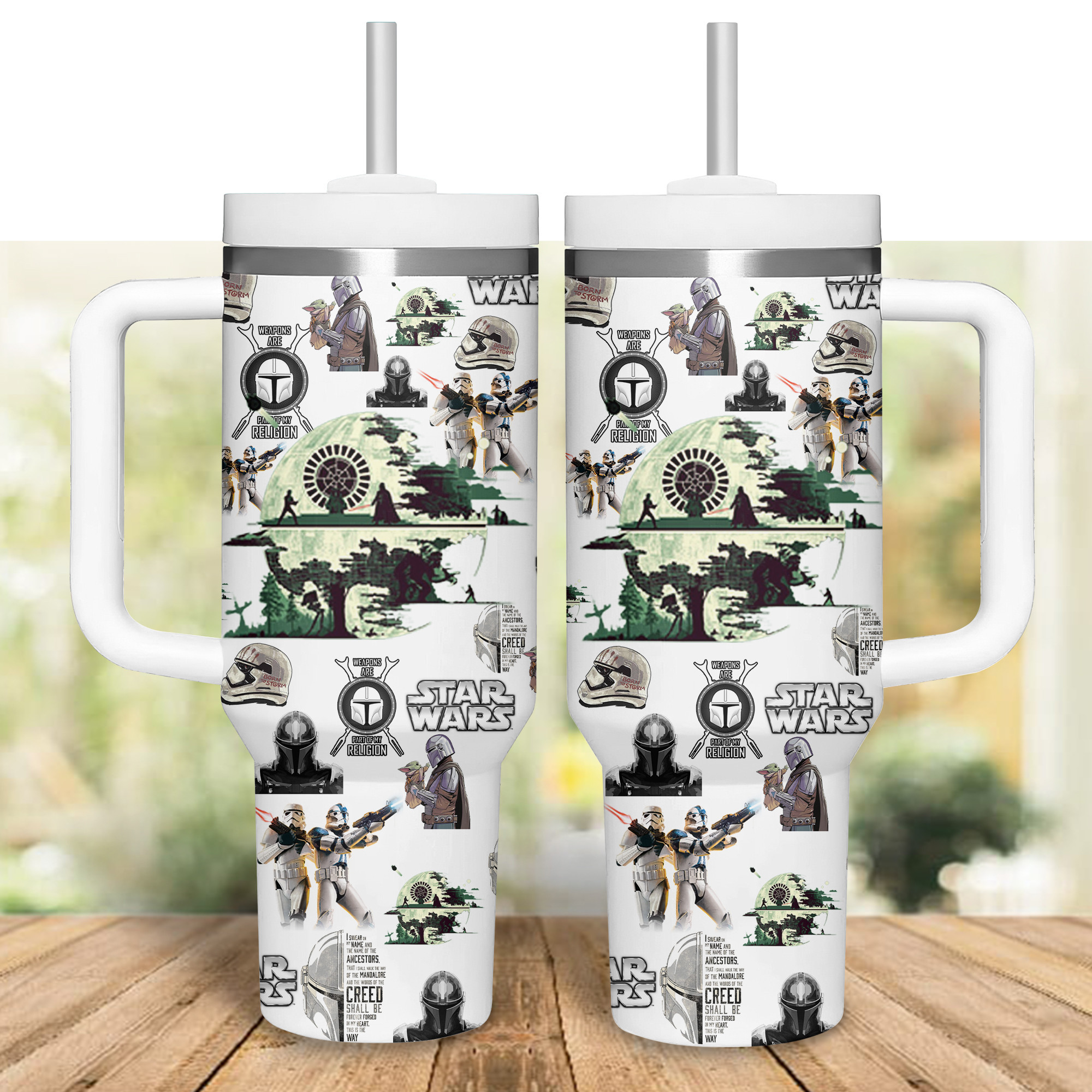 Star Wars Double Wall Insulated Tumbler with Straw - Mandalorian Design - Image 4