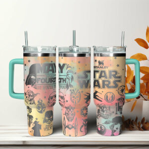 Star Wars Themed Insulated Tumbler with Handle - May the Fourth Be With You Design
