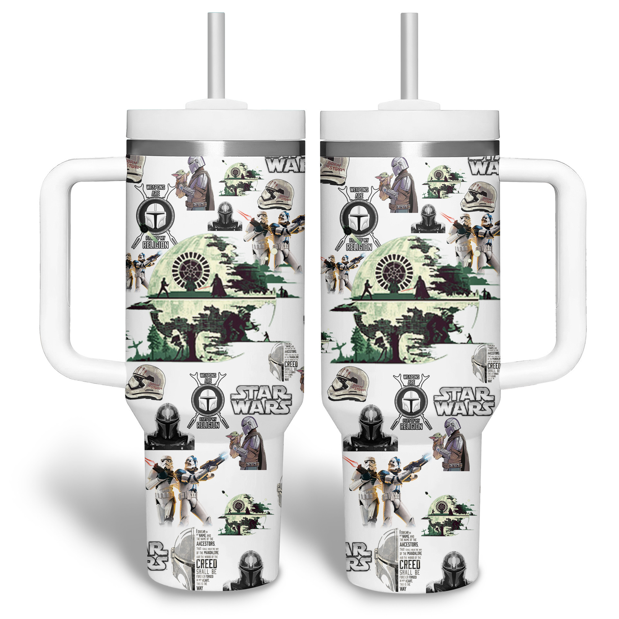 Star Wars Double Wall Insulated Tumbler with Straw - Mandalorian Design - Image 3