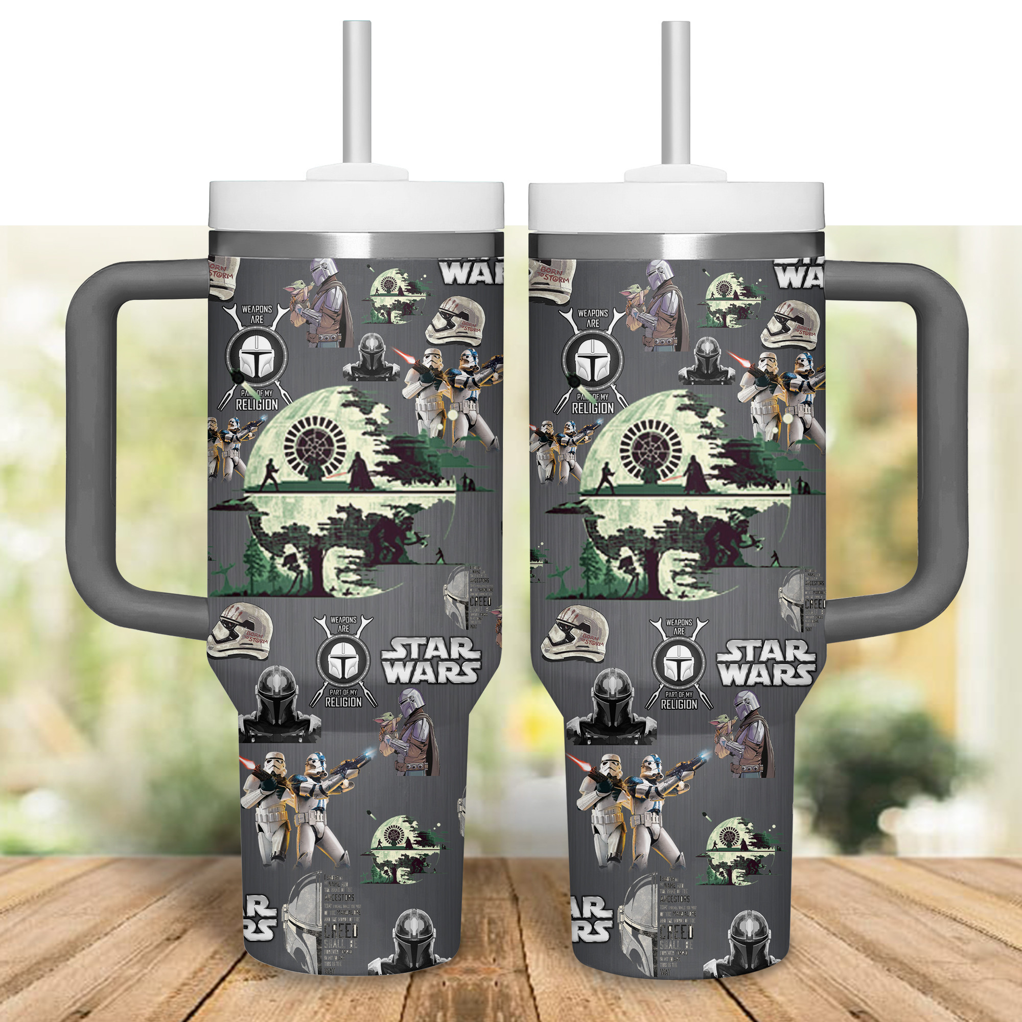 Star Wars Double Wall Insulated Tumbler with Straw - Mandalorian Design - Image 2