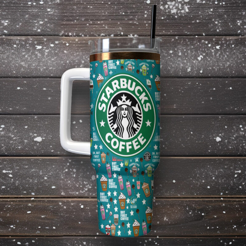 Starbucks Coffee Custom Stanley Quencher 40oz Stainless Steel Tumbler With Handle - Threewoofs - Image 2
