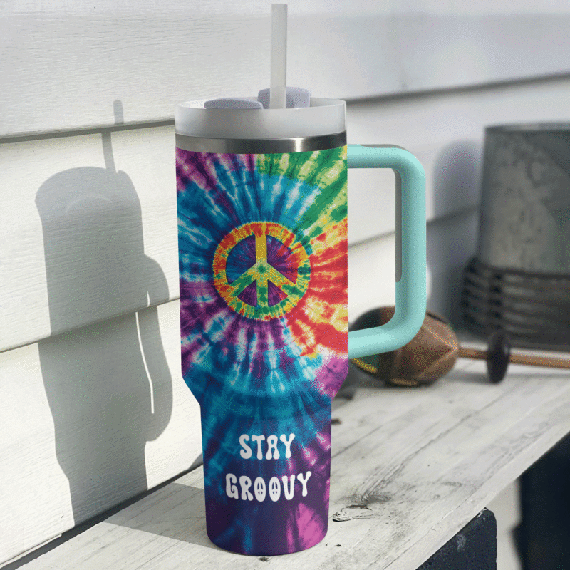 Stays Groovy Custom Stanley Quencher 40oz Stainless Steel Tumbler With Handle - Threewoofs - Image 4