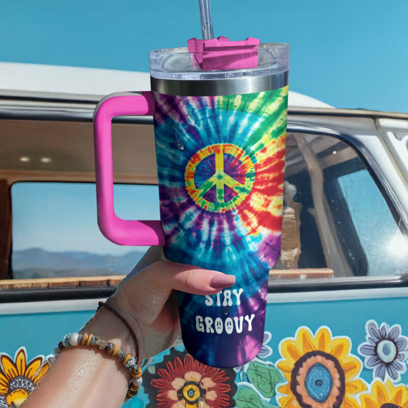 Stays Groovy Custom Stanley Quencher 40oz Stainless Steel Tumbler With Handle - Threewoofs - Image 3