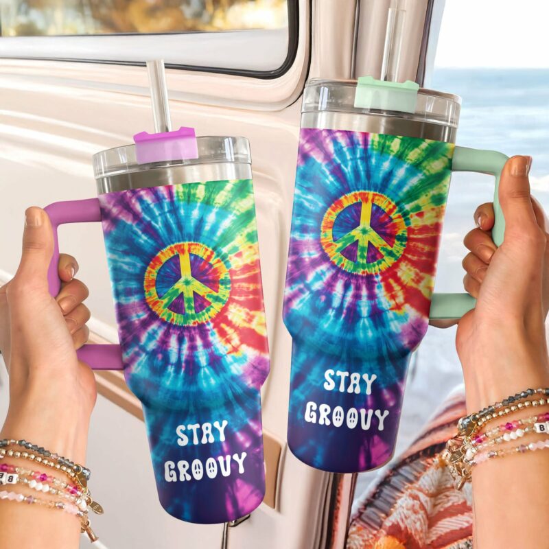 Stays Groovy Custom Stanley Quencher 40oz Stainless Steel Tumbler With Handle - Threewoofs - Image 2