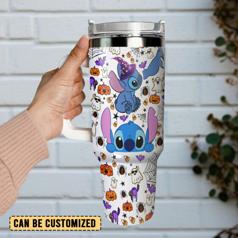 Stitch and Angel Cartoon Custom Stanley Quencher 40oz Stainless Steel Tumbler With Handle - Threewoofs - Image 3
