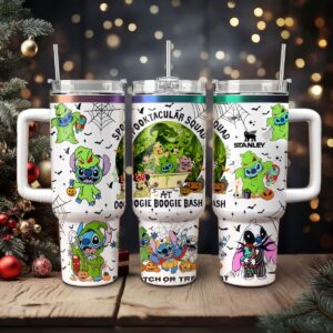 Stitch And The Nightmare Before Christmas Movies Custom Stanley Quencher 40oz Stainless Steel Tumbler With Handle - Threewoofs