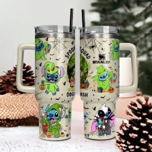 Stitch And The Nightmare Before Christmas Movies Custom Stanley Quencher 40oz Stainless Steel Tumbler With Handle - Threewoofs
