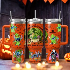 Stitch And The Nightmare Before Christmas Movies Custom Stanley Quencher 40oz Stainless Steel Tumbler With Handle - Threewoofs