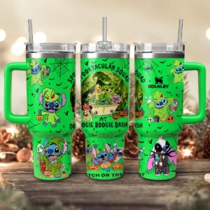 Stitch And The Nightmare Before Christmas Movies Custom Stanley Quencher 40oz Stainless Steel Tumbler With Handle - Threewoofs