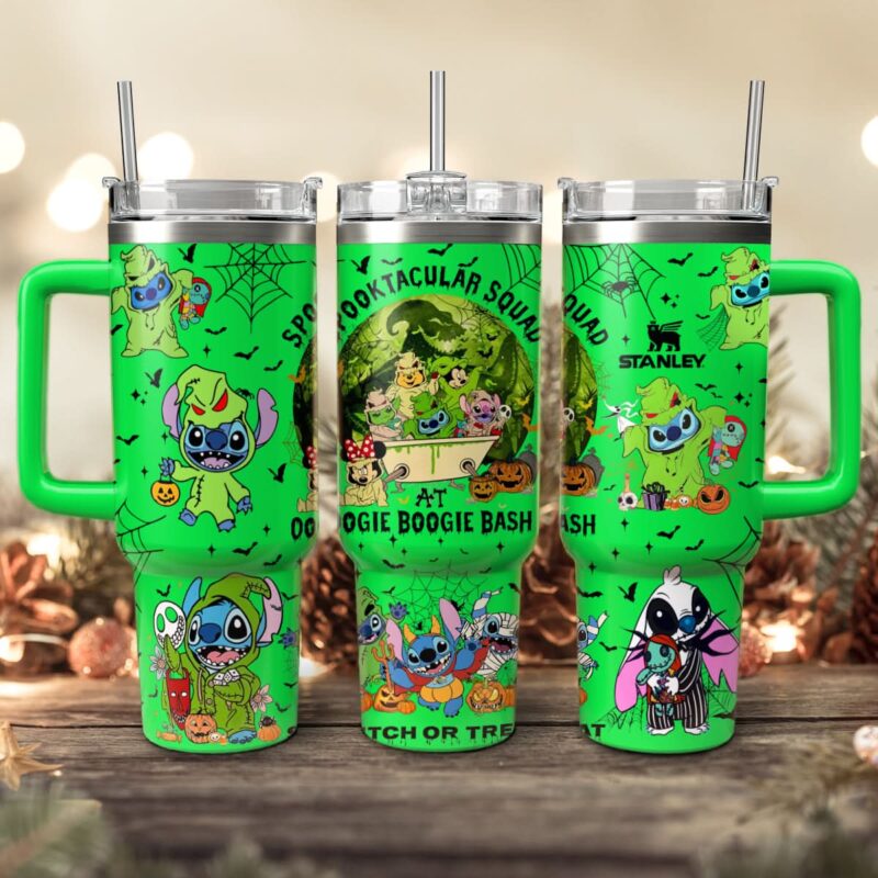 Stitch And The Nightmare Before Christmas Movies Custom Stanley Quencher 40oz Stainless Steel Tumbler With Handle - Threewoofs