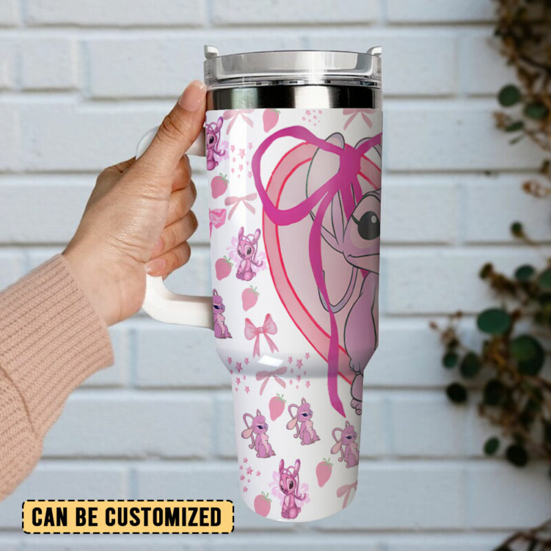Stitch Angel Cartoon Custom Stanley Quencher 40oz Stainless Steel Tumbler With Handle - Threewoofs - Image 3