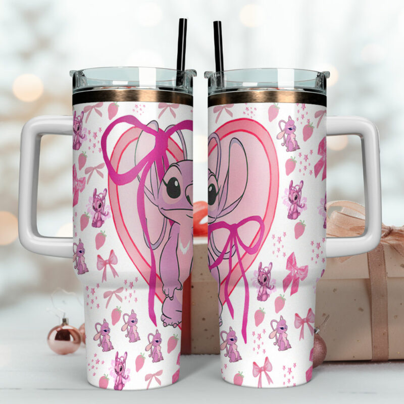 Stitch Angel Cartoon Custom Stanley Quencher 40oz Stainless Steel Tumbler With Handle - Threewoofs - Image 4