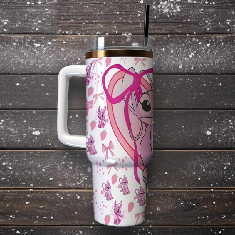Stitch Angel Cartoon Custom Stanley Quencher 40oz Stainless Steel Tumbler With Handle - Threewoofs - Image 2