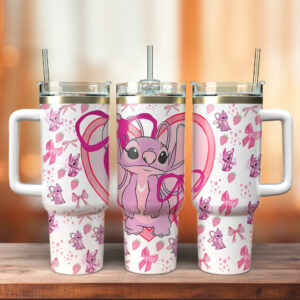 Stitch Angel Cartoon Custom Stanley Quencher 40oz Stainless Steel Tumbler With Handle - Threewoofs