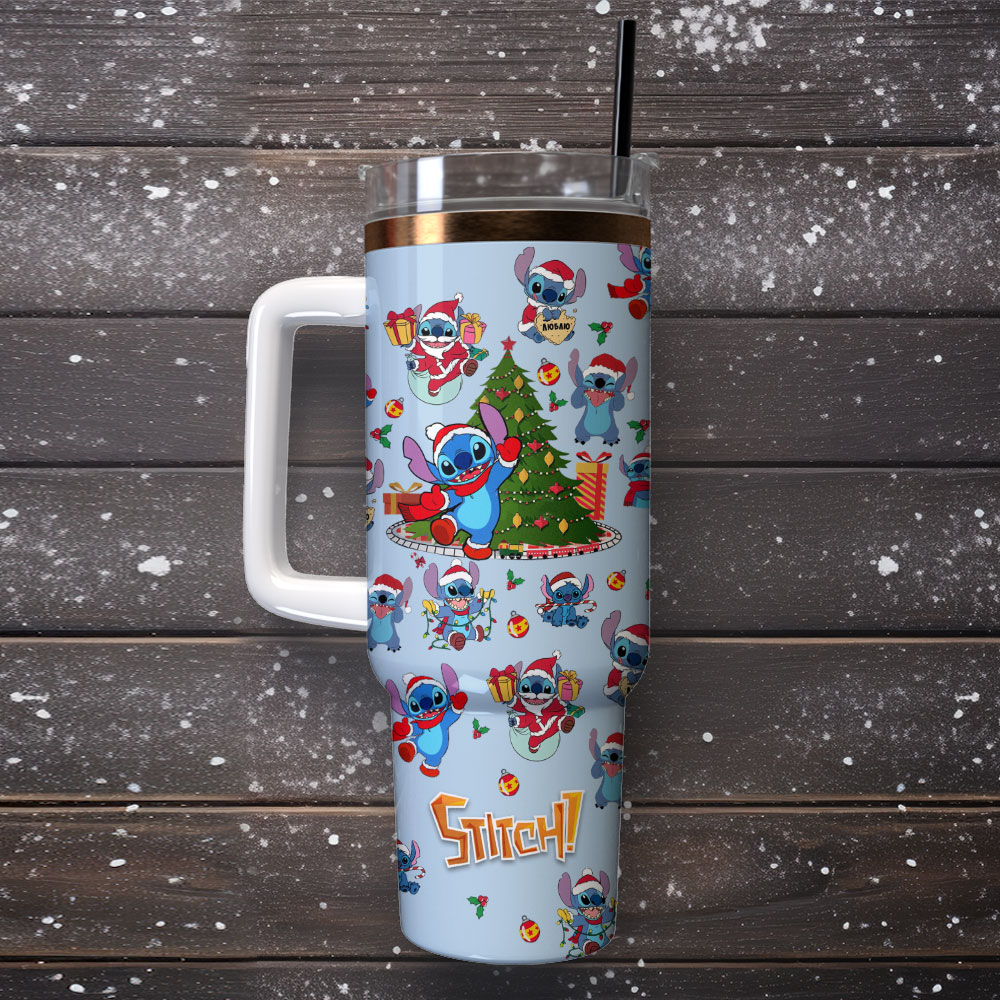 Festive Stitch Holiday Tumbler with Straw - Perfect Christmas Gift - Image 4