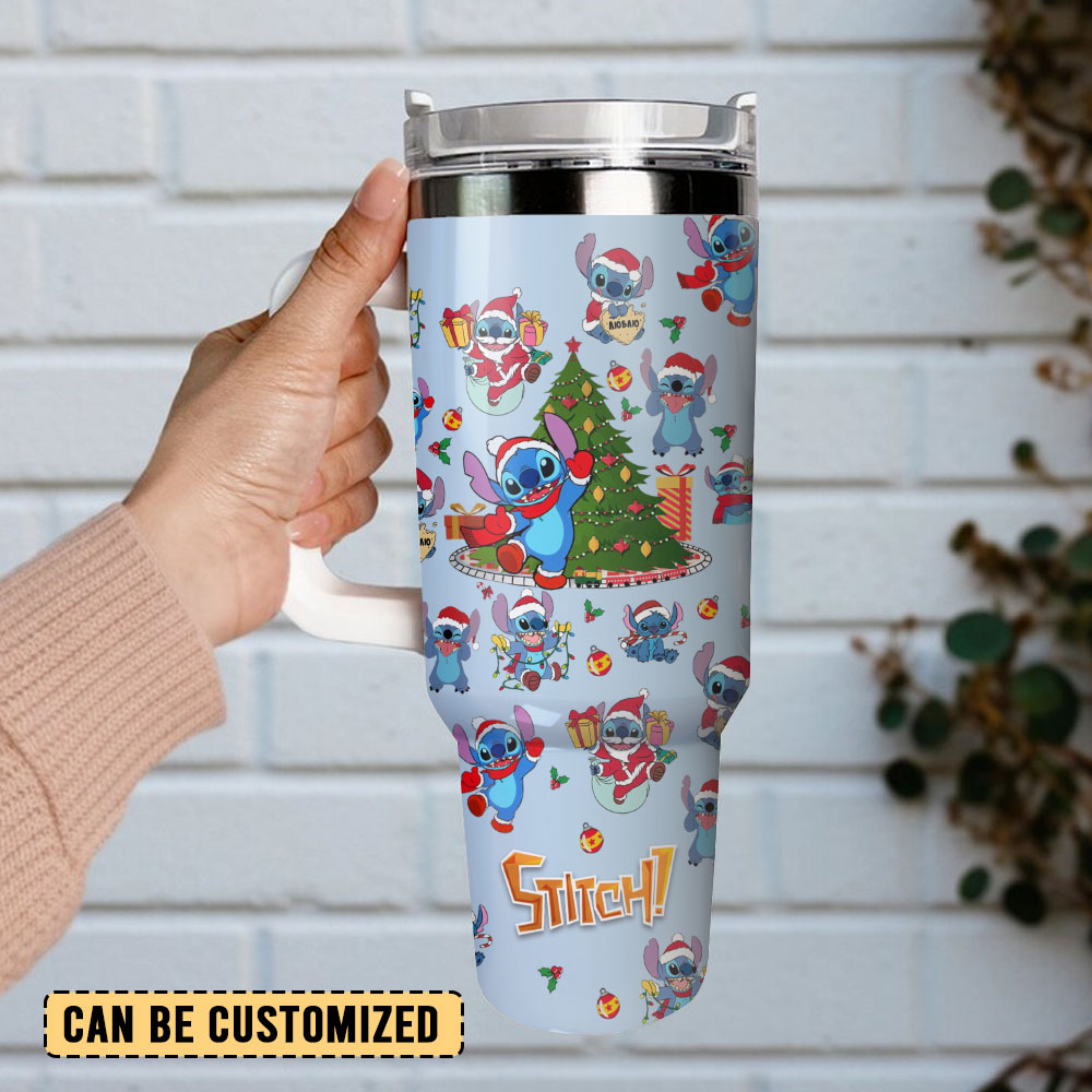 Festive Stitch Holiday Tumbler with Straw - Perfect Christmas Gift - Image 2
