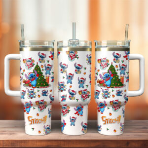 Festive Stitch Christmas Tumbler with Handle - Perfect Gift for Holiday Cheer