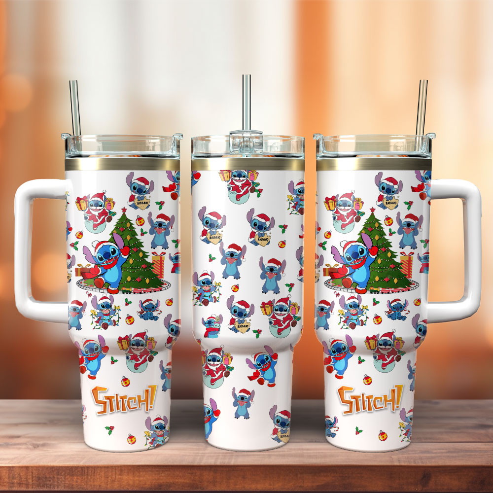 Festive Stitch Christmas Tumbler with Handle - Perfect Gift for Holiday Cheer