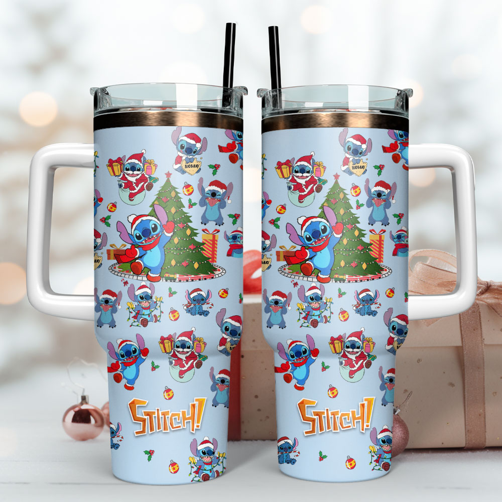 Festive Stitch Holiday Tumbler with Straw - Perfect Christmas Gift - Image 3