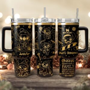 Stitch Cartoon Christmas Custom Stanley Quencher 40oz Stainless Steel Tumbler With Handle - Threewoofs