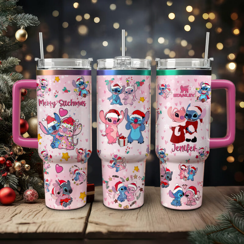 Stitch Cartoon Christmas Custom Stanley Quencher 40oz Stainless Steel Tumbler With Handle - Threewoofs - Image 4