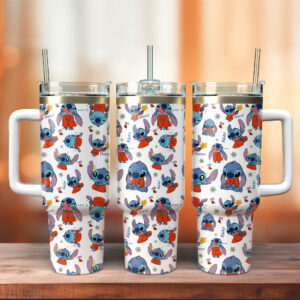 Stitch Cartoon Christmas Custom Stanley Quencher 40oz Stainless Steel Tumbler With Handle - Threewoofs