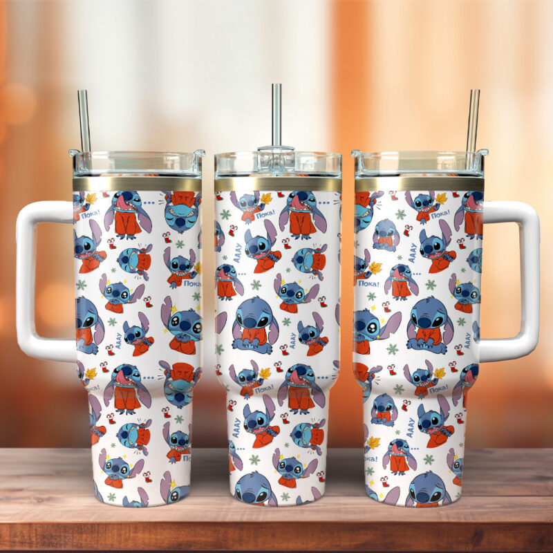 Stitch Cartoon Christmas Custom Stanley Quencher 40oz Stainless Steel Tumbler With Handle - Threewoofs