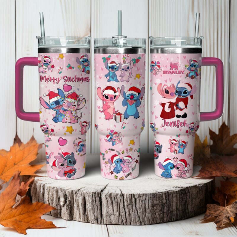 Stitch Cartoon Christmas Custom Stanley Quencher 40oz Stainless Steel Tumbler With Handle - Threewoofs - Image 2