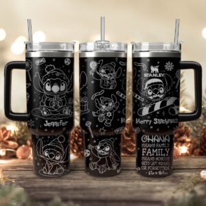 Stitch Cartoon Christmas Custom Stanley Quencher 40oz Stainless Steel Tumbler With Handle - Threewoofs