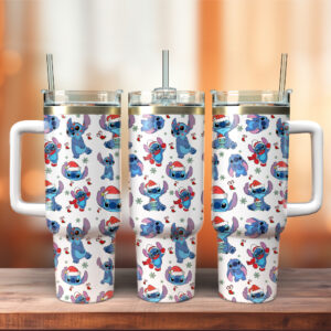 Stitch Cartoon Christmas Custom Stanley Quencher 40oz Stainless Steel Tumbler With Handle - Threewoofs