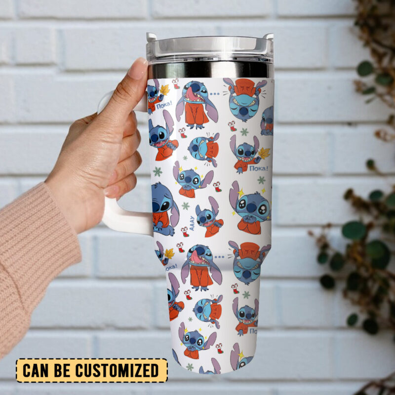 Stitch Cartoon Christmas Custom Stanley Quencher 40oz Stainless Steel Tumbler With Handle - Threewoofs - Image 3