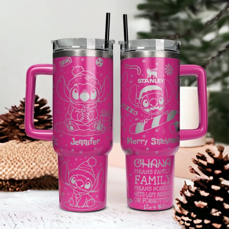 Stitch Cartoon Christmas Custom Stanley Quencher 40oz Stainless Steel Tumbler With Handle - Threewoofs