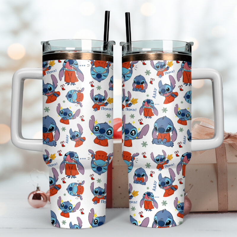 Stitch Cartoon Christmas Custom Stanley Quencher 40oz Stainless Steel Tumbler With Handle - Threewoofs - Image 2
