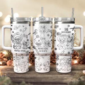 Stitch Cartoon Christmas Custom Stanley Quencher 40oz Stainless Steel Tumbler With Handle - Threewoofs